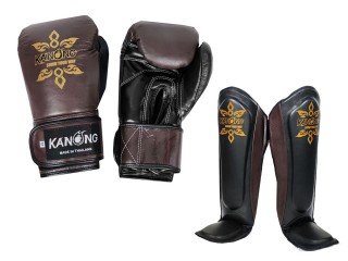 Kanong Rindsleder Boxhandschuhe + Schienbeinschoner : Braun/Schwarz